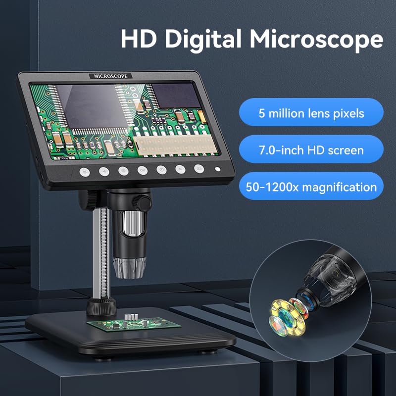 Microscope Lcd Digital Coin Microscope 500X, Coin Magnifier With 8 Adjustable Led Lights, Pc View Compatible With Windows/Macboo